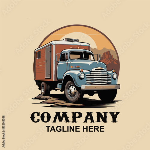old truck logo design template.