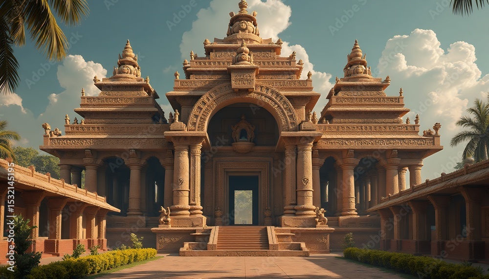 Fototapeta premium Temple Architecture with Sandstone Walls and Sky