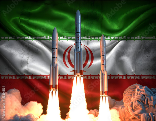 powerful iranian rocket launch with national flag showcasing military advancement