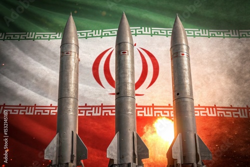 irani missile is launching infront of a iran flag