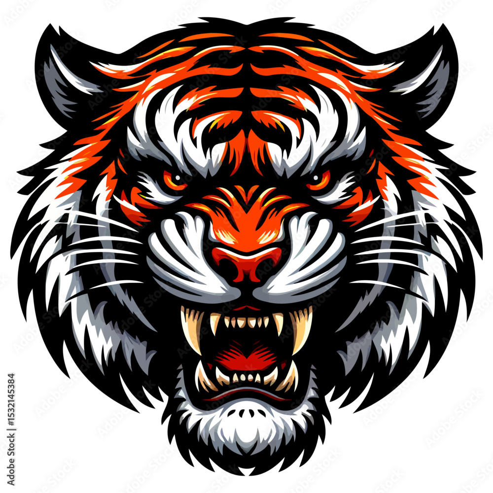 Obraz premium Majestic Tiger Head Roar: Fierce Predator in Wild Nature