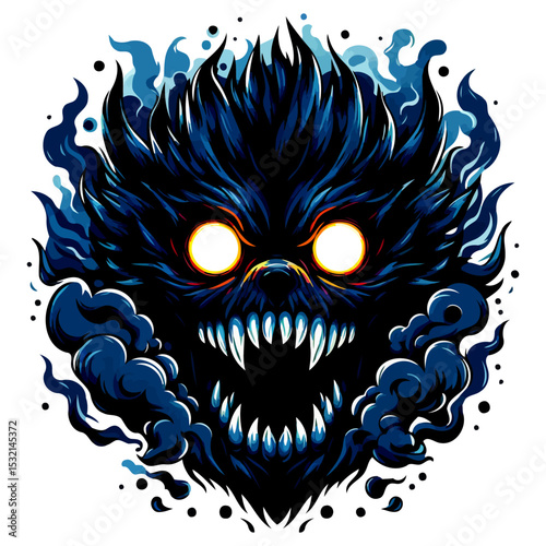 Fearsome Monster: Dark Creature, Hellish Design, Gothic Horror, Spooky Illustration