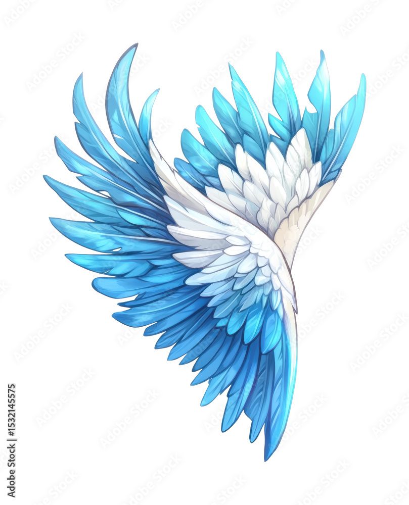 Obraz premium Stunning blue and white feathered angel wings in flight