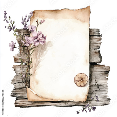 Watercolor Vintage Handwritten Letter with Flower & Stamp