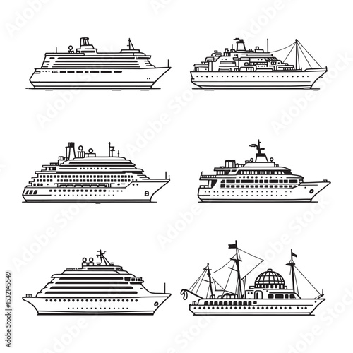 Stylized Cruise Ship Simple Line Drawing Vector Image