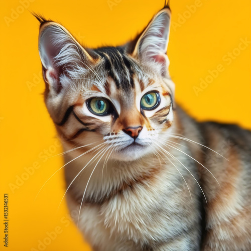 Simpatico gatto di razza su sfondo giallo ocra