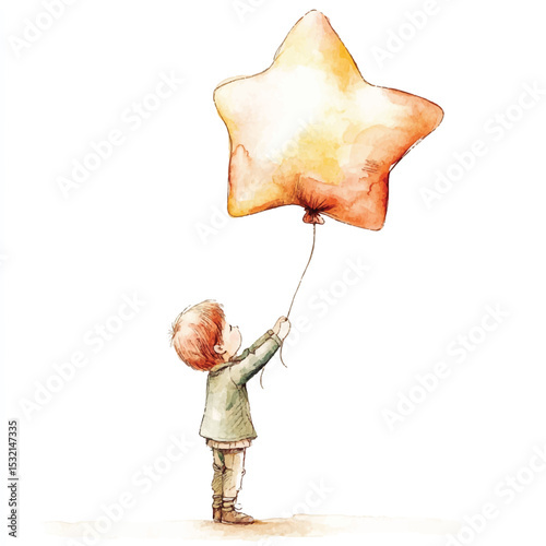 Watercolor Child Holding a Balloon