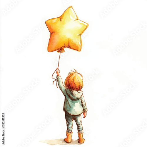 Watercolor Child Holding a Balloon
