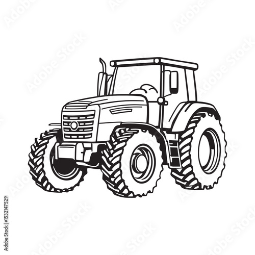 Tractor line art illustration for farming