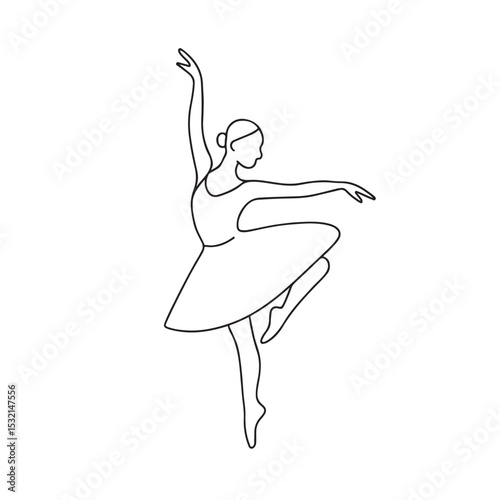 Elegant Ballerina Dancing Gracefully in Minimalist Line Art Style