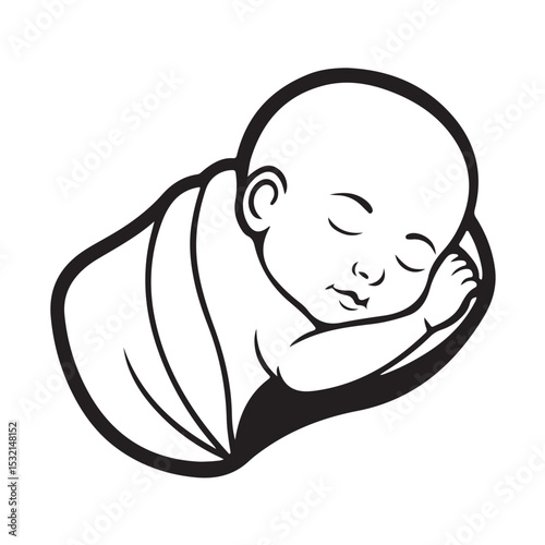 Peaceful Sleeping Baby Wrapped in Blanket Line Art Illustration