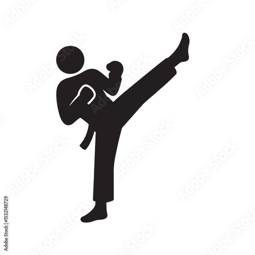 Silhouette of Martial Artist Performing High Kick in Action Pose