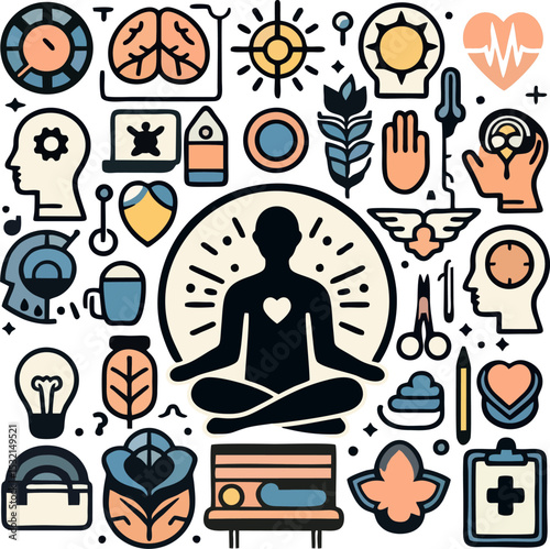 Self-Care and Mental Health Icons – Modern Vector