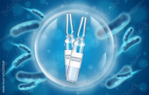 Antibiotics Medical Realistic Healthcare background with bacterias