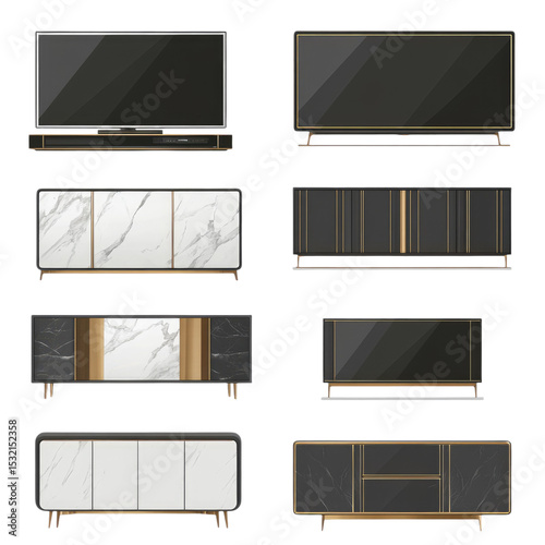 Set of various modern luxury TV on isolated transparent cutout PNG Background