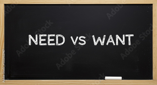 Blackboard with Chalk Message: Need Versus Want for Financial Awareness