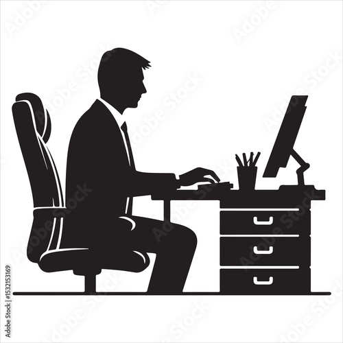 Silhouette of person remote working  ,  vector black color  , solide white colour background 