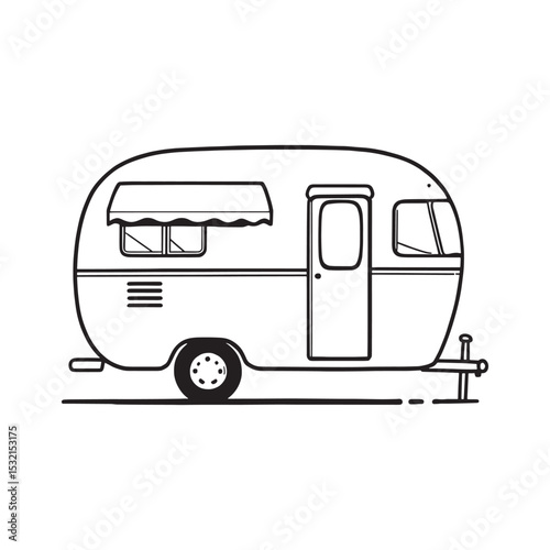 Vintage Style RV Camper Line Sketch