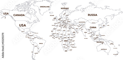 Outline World Map with Major Country Labels