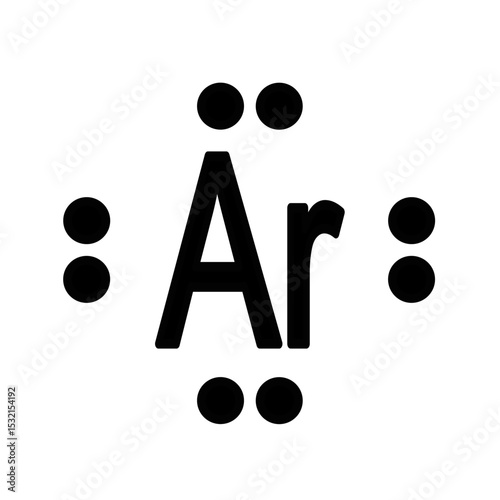 Lewis structure of Argon (Ar) is isolated on white background. 