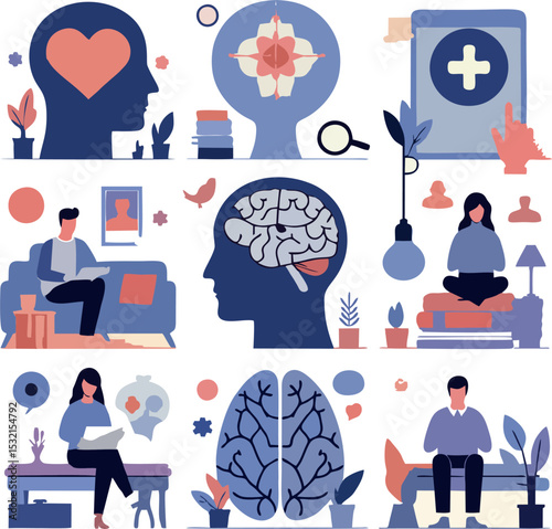 Self-Care and Mental Health Icons – Modern Vector
