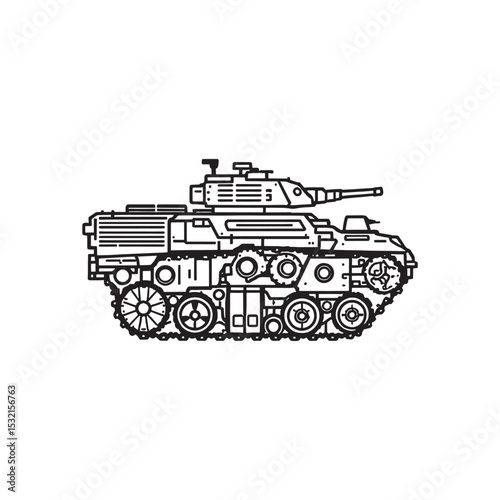 Armored warrior in detailed line art vector illustration