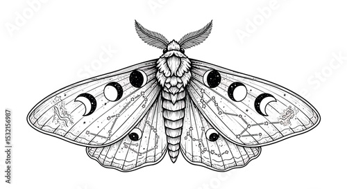 Hand Drawn Celestial Moth - Mystical Insect Vector Illustration
