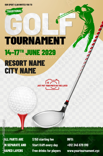Traditional Golf Tournament Invitation Flyer with photo place