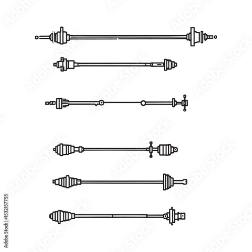 Axle mechanical part detailed line art vector illustration
