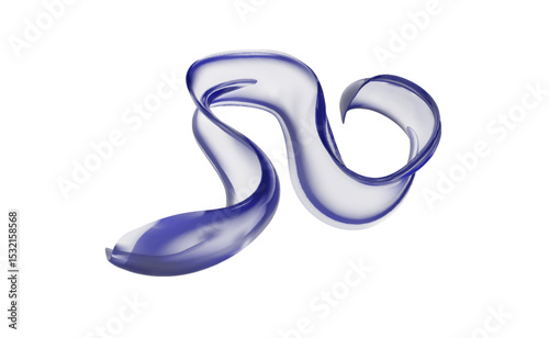 Glass ribbon with 3d liquid shape and abstract fluid background. Gradient element blends transparent holographic wave with purple design. Futuristic glossy curve and swirl for dynamic art.
