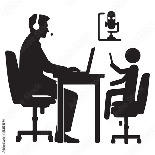 Silhouette of person remote working  ,  vector black color  , solide white colour background 
