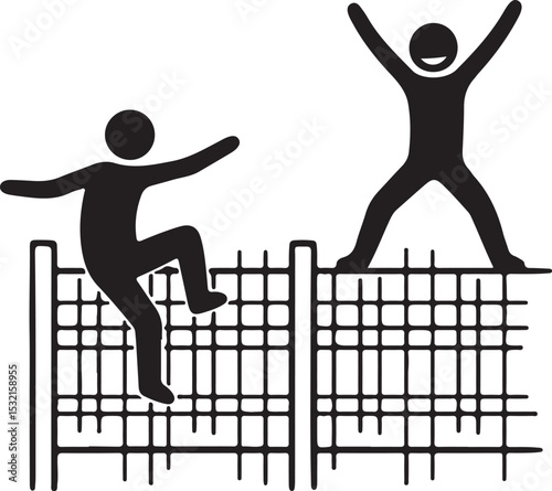 Vector silhouettes of people engaging in various sports and dance, including men jumping and women running, illustrate dynamic athletic action