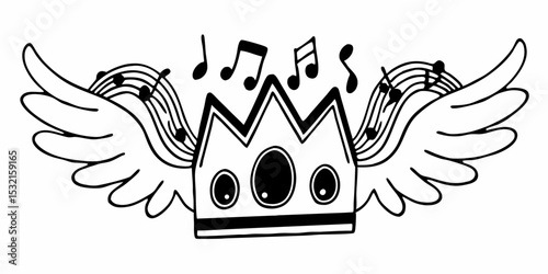 Doodle Style Musical Entertainment and Victory Outline Illustration. Rhythm, Melody, Achievement, Event, Art, and Creative Symbols. Black and White.