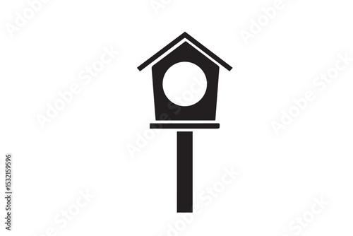 Black birdhouse vector icon featuring a clean and simple silhouette design. Ideal for use in nature-themed projects, wildlife conservation materials, backyard and garden graphics