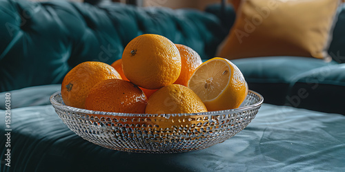 Citrus Comfort on a Teal Sofa


