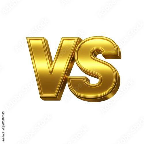 Bold 3D golden VS letters symbolizing versus, competition, or comparison, great for sports graphics, battles, or game content, isolated on a transparent background, png, cutout.