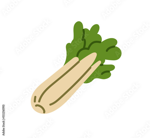 Icon of fresh celery. Vegetable with green leaves. Organic farm food for natural eating, healthy nutrition. Agriculture crop, greenery harvest. Flat isolated vector illustration on white background
