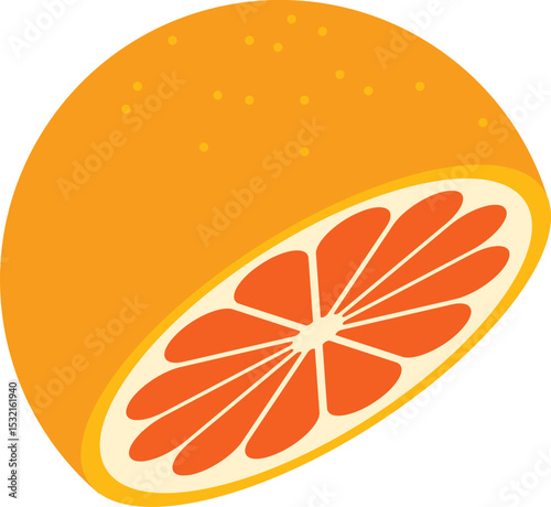 Vector illustration of a fresh grapefruit slice. Clean, flat design suitable for juice, summer, and healthy food concepts. Easy to recolor as orange or lemon. Fresh market visuals, seasonal promotions
