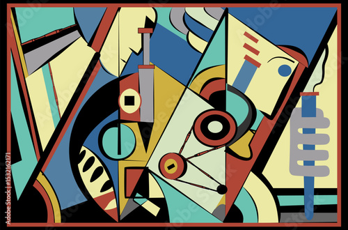 composition of abstract colorful shapes on  blue background