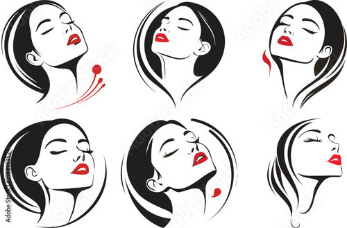 Elegant Female Silhouette Vector Logos for Beauty and Fashion Branding with Red Accents