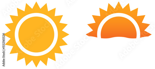 Sun illustrations: full sun and sunset vector graphics