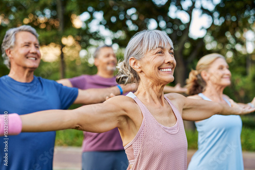 Wallpaper Mural Multiethnic mature group of people practicing stretching at park Torontodigital.ca