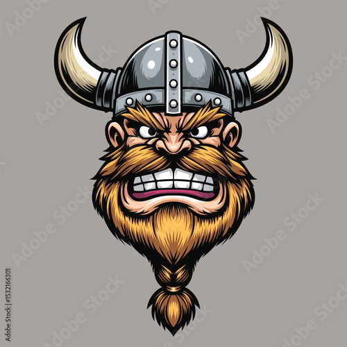Angry Viking Warrior with Horned Helmet