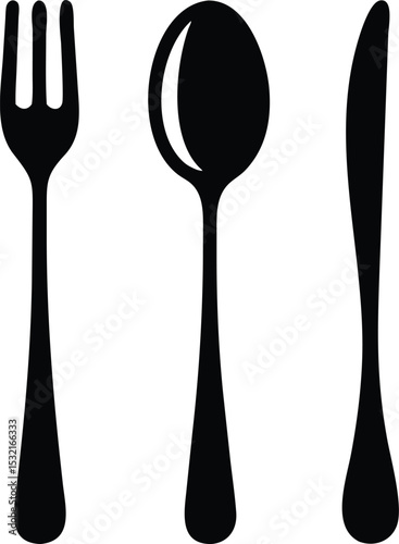 Fork, knife and spoon icon. Vector illustration