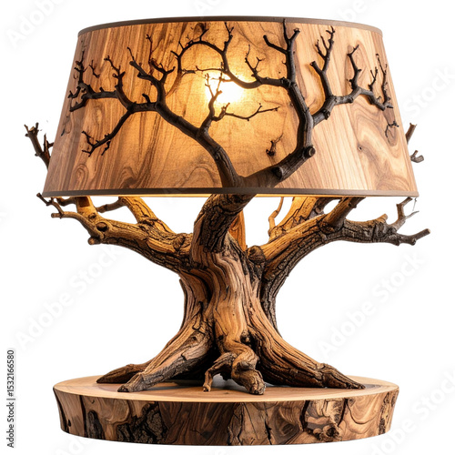 Tree Style Wooden Table Lamp isolated on transparent background