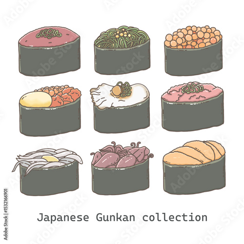 Japanese gunkan sushi collection