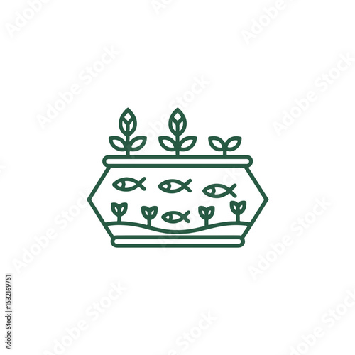 Aquaponic installation in minimal line style green garden icon on transparent background