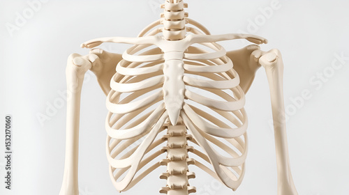 skeleton torso, highlighting the rib cage and spinal column against a neutral background.
