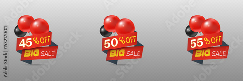 Big sale red banner with beautiful balloons and offers.