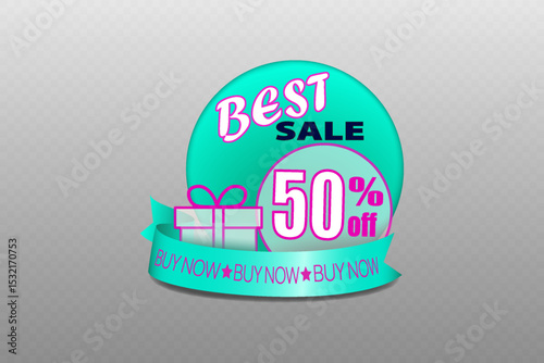 50% discount sticker on transparent background.